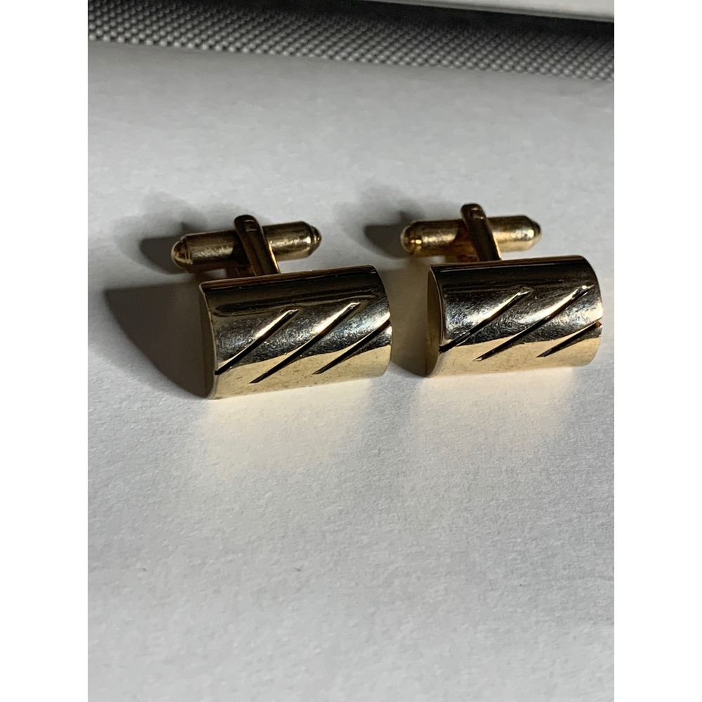 Gold Tone Cufflinks, Rectangular, Diagonal Stripe‎ Pattern, Classic Men's